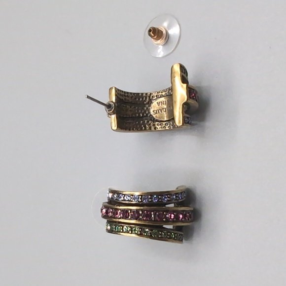 Heidi Daus| Gold Toned Multicolored Crystal Half Hoop Stud Earrings - Picture 6 of 10